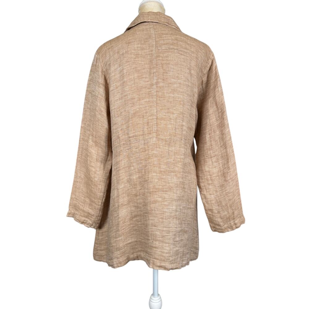 Flax Linen Button Front Tunic Shirt Jacket Tan Small Lagenlook Minimalist - Picture 6 of 9